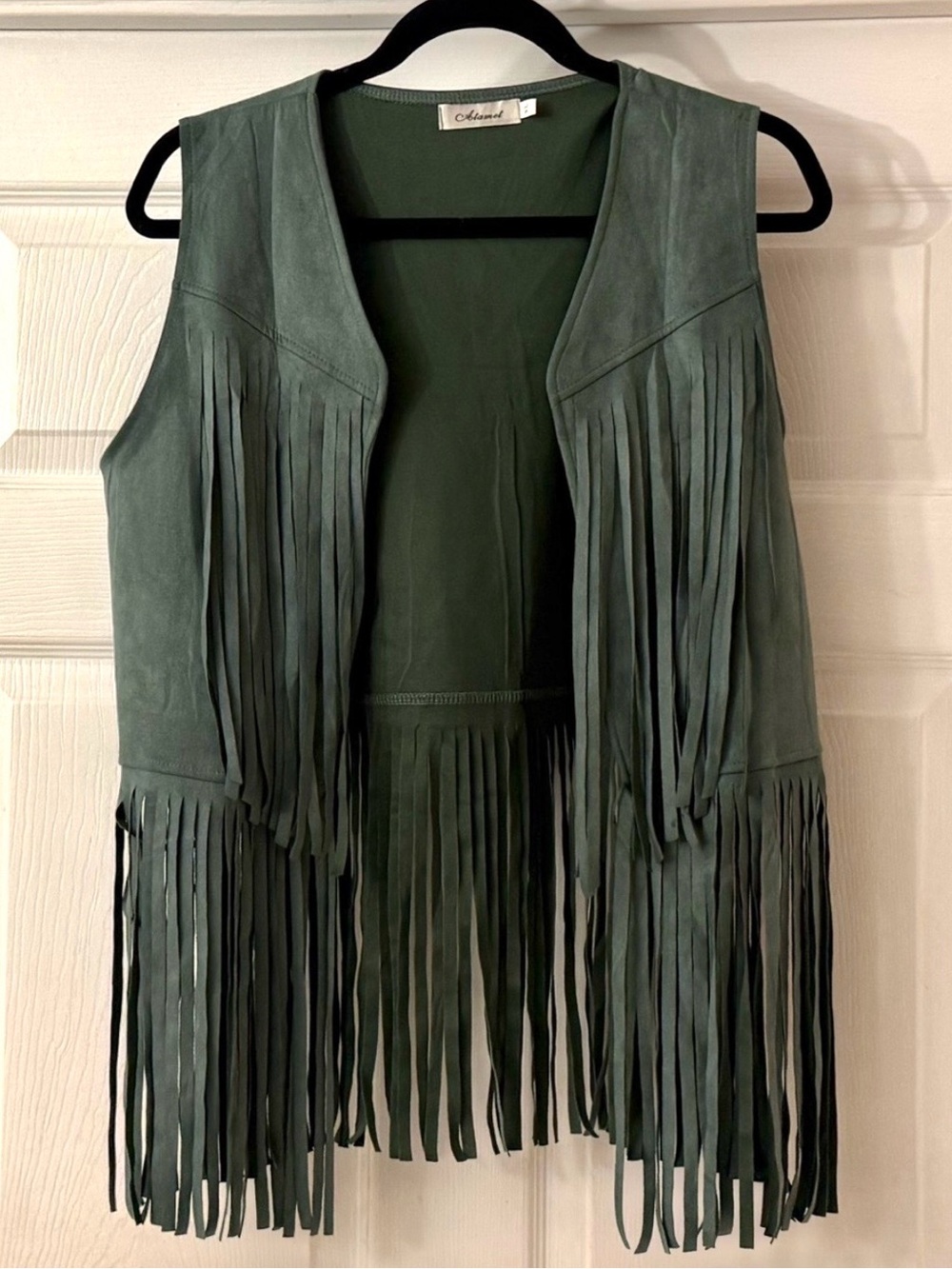 Teal suede Fringe Vest plus black catsuit. Xl. Hippie/ boho/ western style.